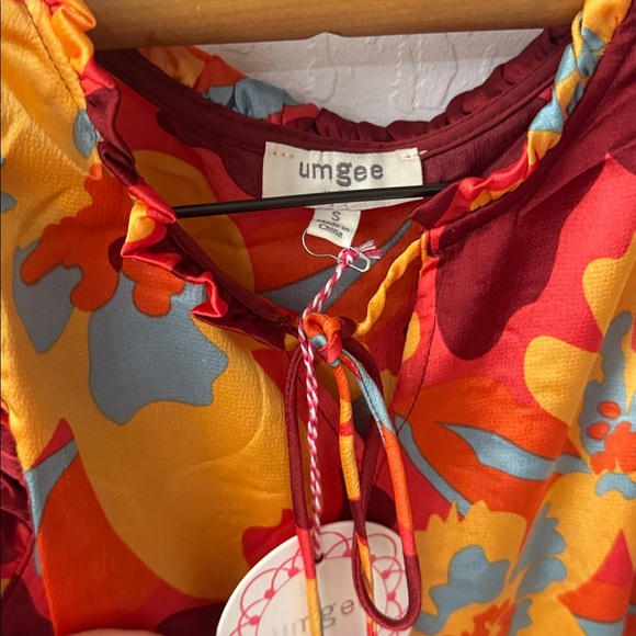 Umgee Floral Red Midi 1/2 Sleeve Tie Chest Dress Small NWT - Picture 4 of 4